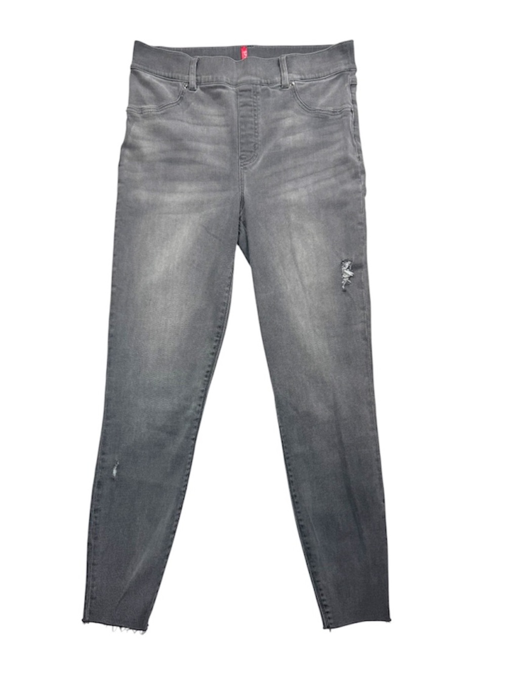 SPANX Distressed Skinny Jeans Gray Raw Hem Pull On Shaping Denim Women Large L